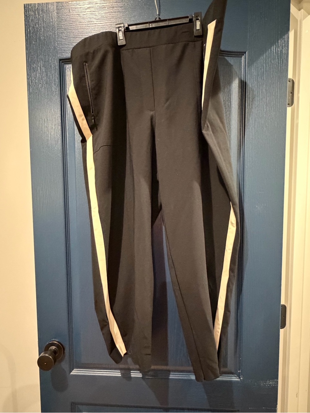Black Joggers with Cream Side Stripe and Zipper Pocket